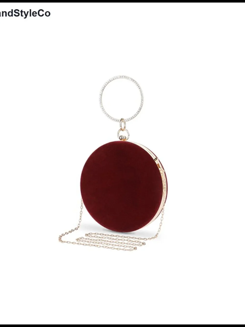 Round Velvet Clutch Purse Formal Evening Bag with Chain